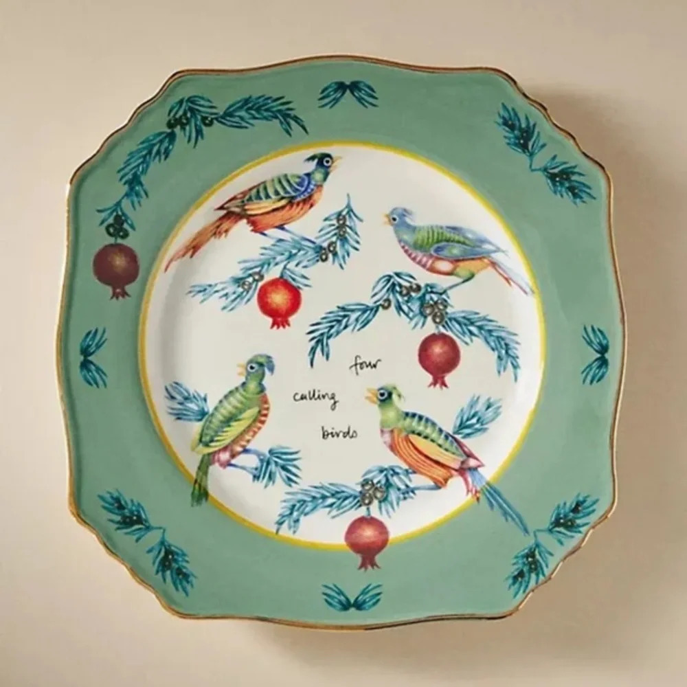 NWT Anthropologie Lou Rota 12 Days Christmas Calling Birds  Dessert Plate